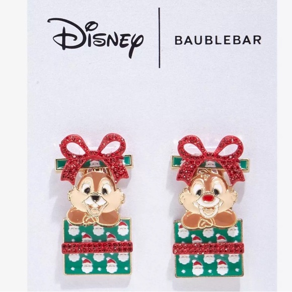 Disney X Baublebar Holiday Chip & Dale Jumping Out Of A Present Stud Earrings - Picture 2 of 7